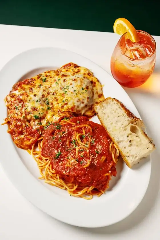 Chicken parm with spaghetti
